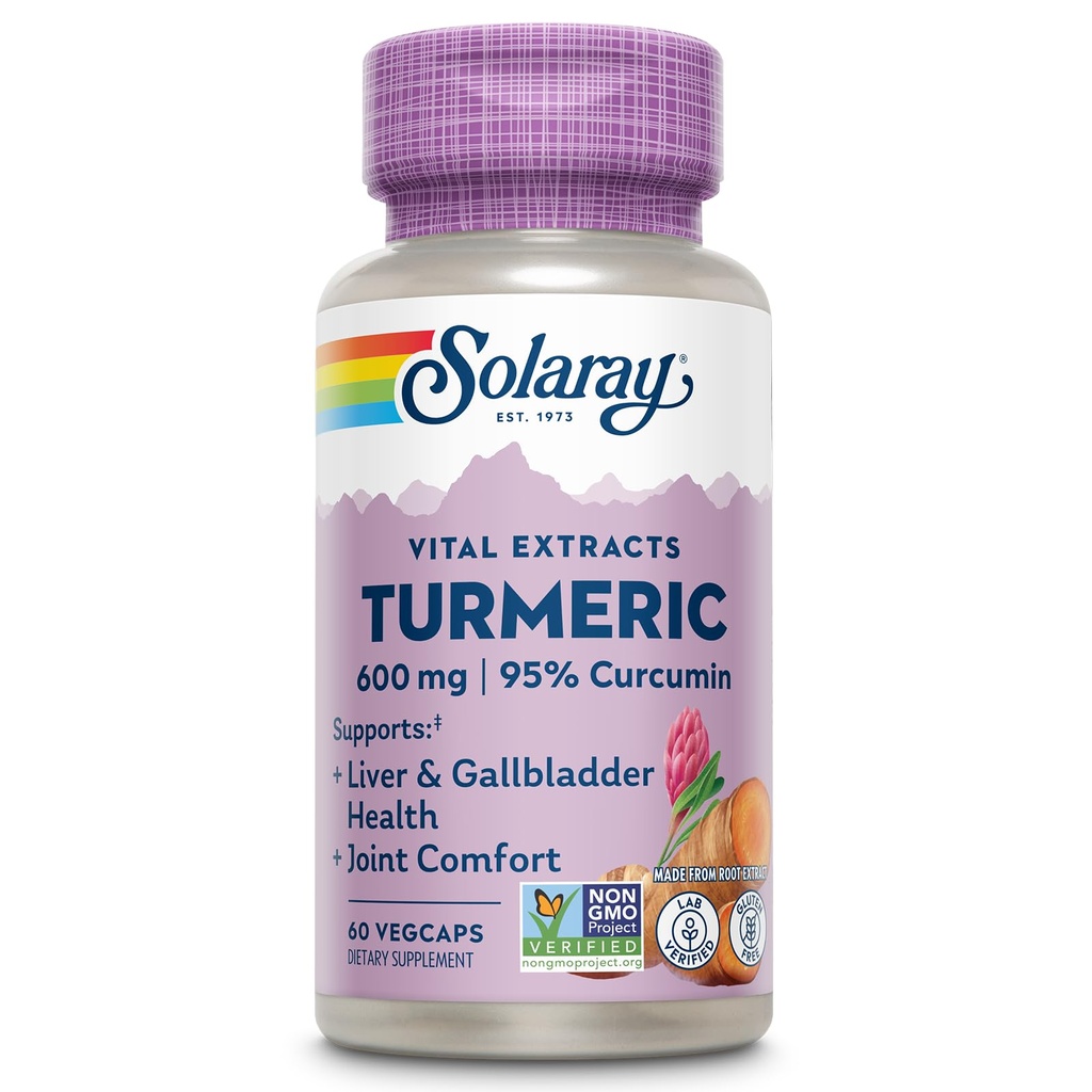 SOLARAY Turmeric Supplement 600mg - Turmeric Root mit 95% Curcumin - Joint Support Supplement - Joint Health, Gallbladder und Liver Support, Non-GMO, Vegan, Gluten Free, 60-Day Garantie, 60 Servietten