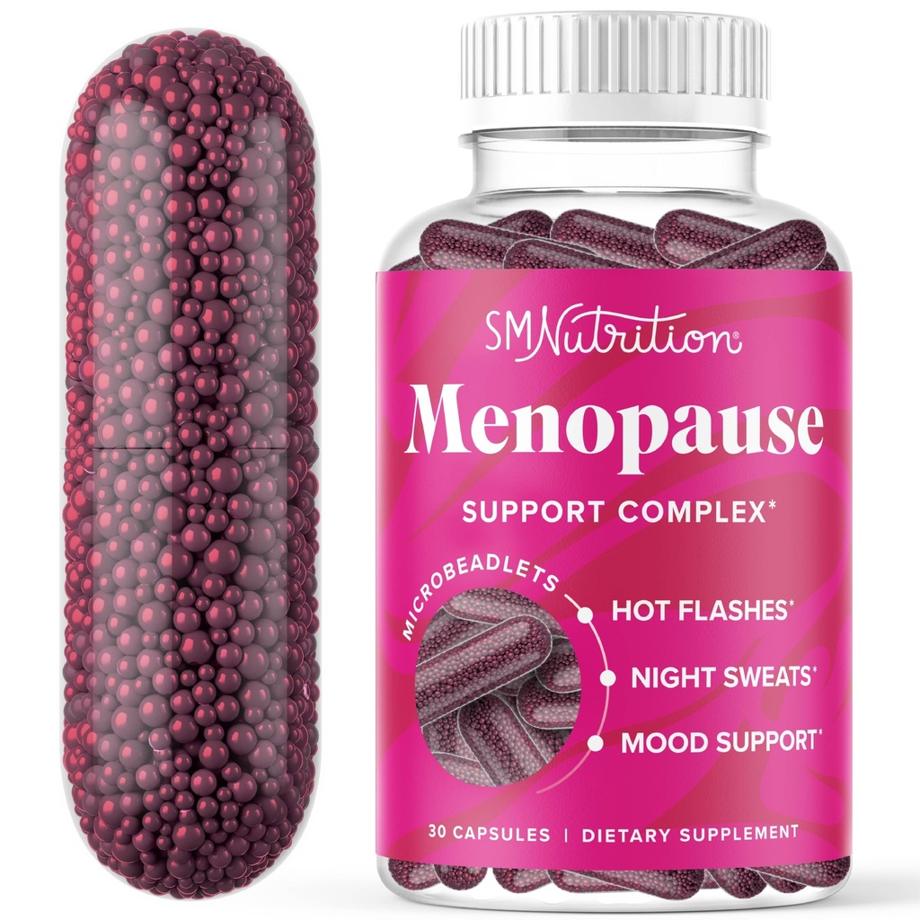 Ménopause Vitamines Perles avec Cohosh noir, trèfle rouge et plus... Flashs chauds, sueurs de nuit et soutien de l'humeur.