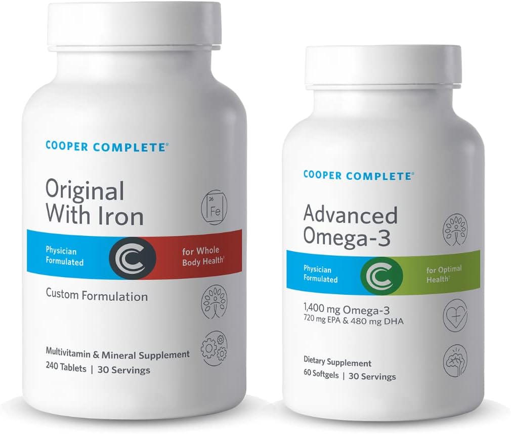 Cooper Complete - Multivitamine originale avec fer et Oméga-3 avancé - Supplément quotidien multivitamine et minéral Plus huile de poisson - 30 jours d'approvisionnement