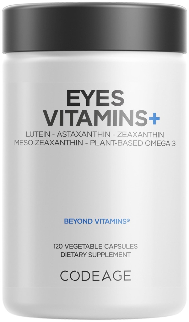 Codeage Eyes Vitamine - AREDS 2 basierte Formel-Ergänzung - 2-Monats-Versorgung - Vitamine A, C, E, Zink, Lutein, Astaxanthin, Zeaxanthin, Eyebright, Marigold, Bilberry, Saffron, Omega-3-120 Kapseln