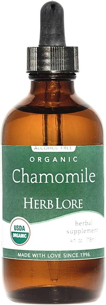 Herb Lore Organic Chamomile Tincture - Flüssige Kamille Tropfen für Babys & Erwachsene - Melatonin-freie Schlafergänzung (4 fl oz)