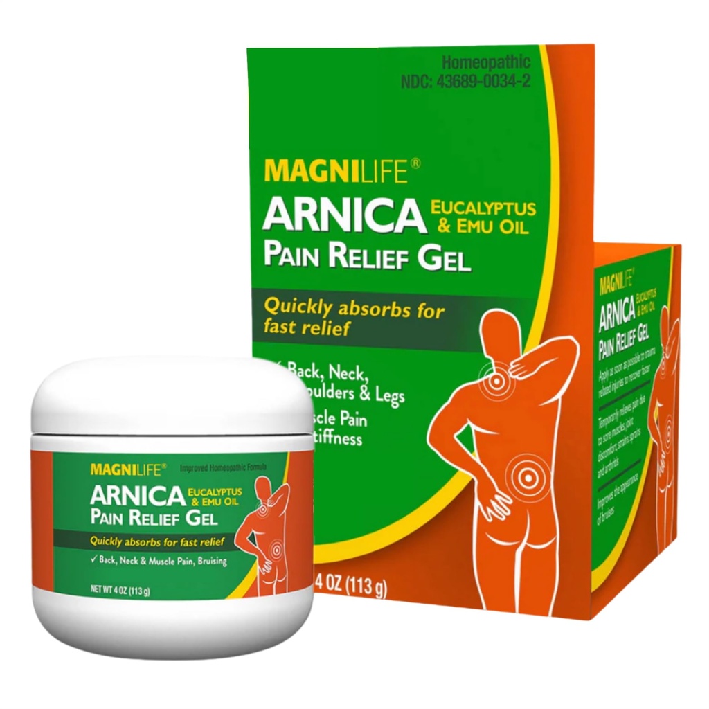 MagniLife Arnica Schmerzlinderung Gel, Fast Acting Neck und Rücken Schmerzlinderung, mit Eucalyptus und Emu Öl zu beruhigen Soreness, Entzündung und Störungen - 4oz