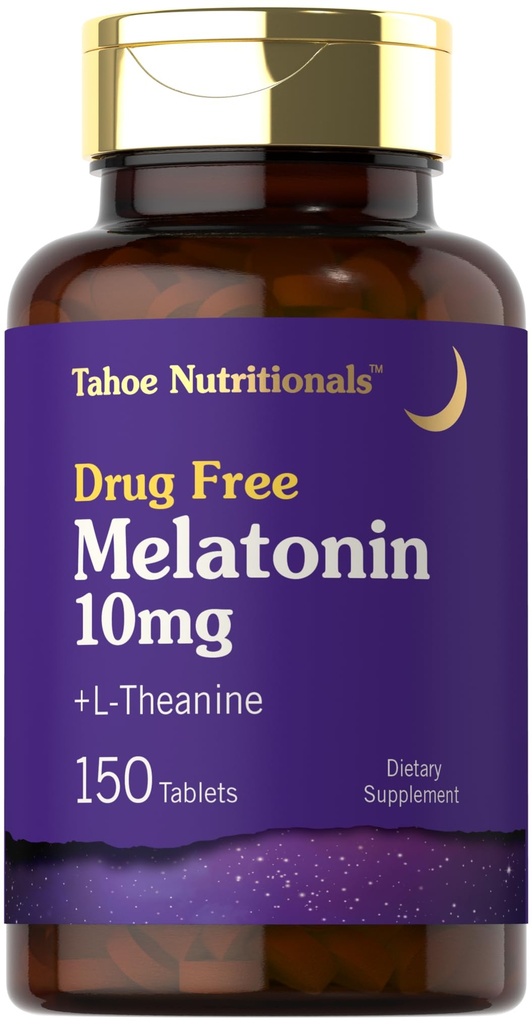 Tahoe Nutritionals Melatonin 10mg | 150 Tabletten | mit L theanine | Vegetarisch, Non-GMO, Glutenfreie Ergänzung