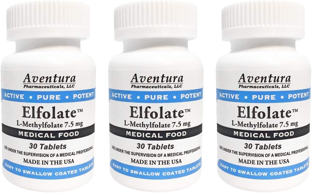 ELFOLATE® 7.5mg 3 Packung L-Methylfolat Methyl Folat Methylfolat Medizinische Nahrungsergänzungsmittel Professionelle Stärke Aktiver Reiner Potent 30 Tabletten