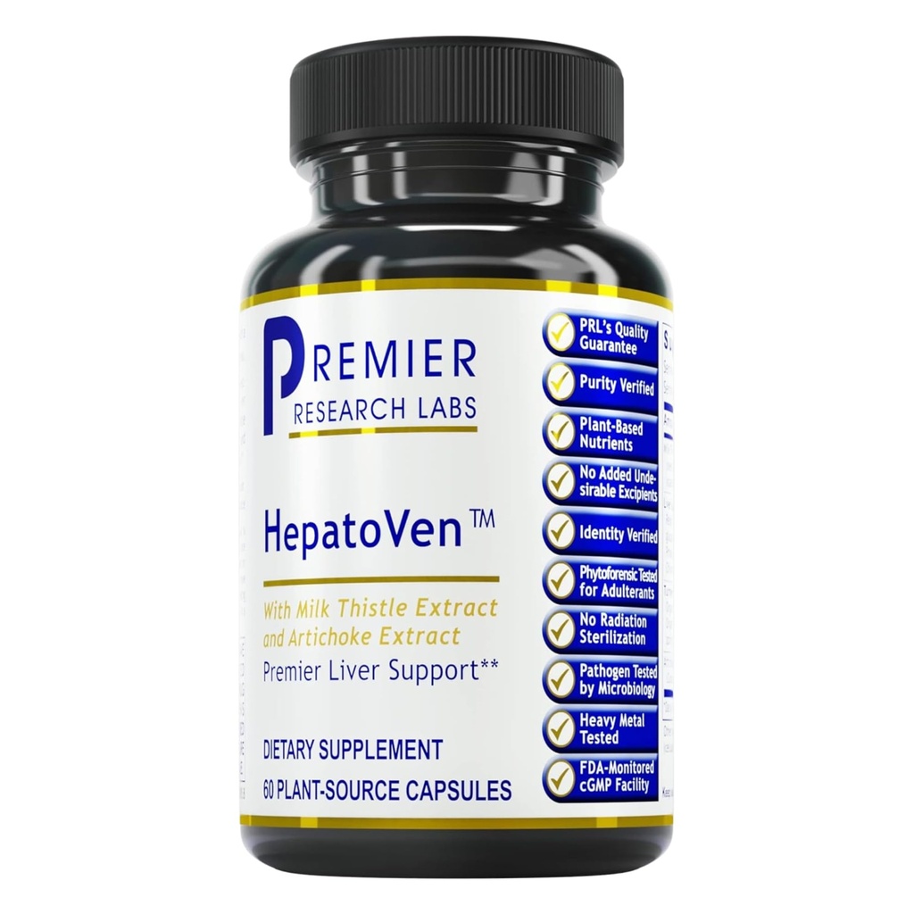 Premier Research Labs HepatoVen - Soutien du foie de chardon de lait, nettoyage et entretien du foie, pilules de foie, vitamines du foie pour les femmes et les hommes avec extrait d'artichaut - 60 capsules végétariennes