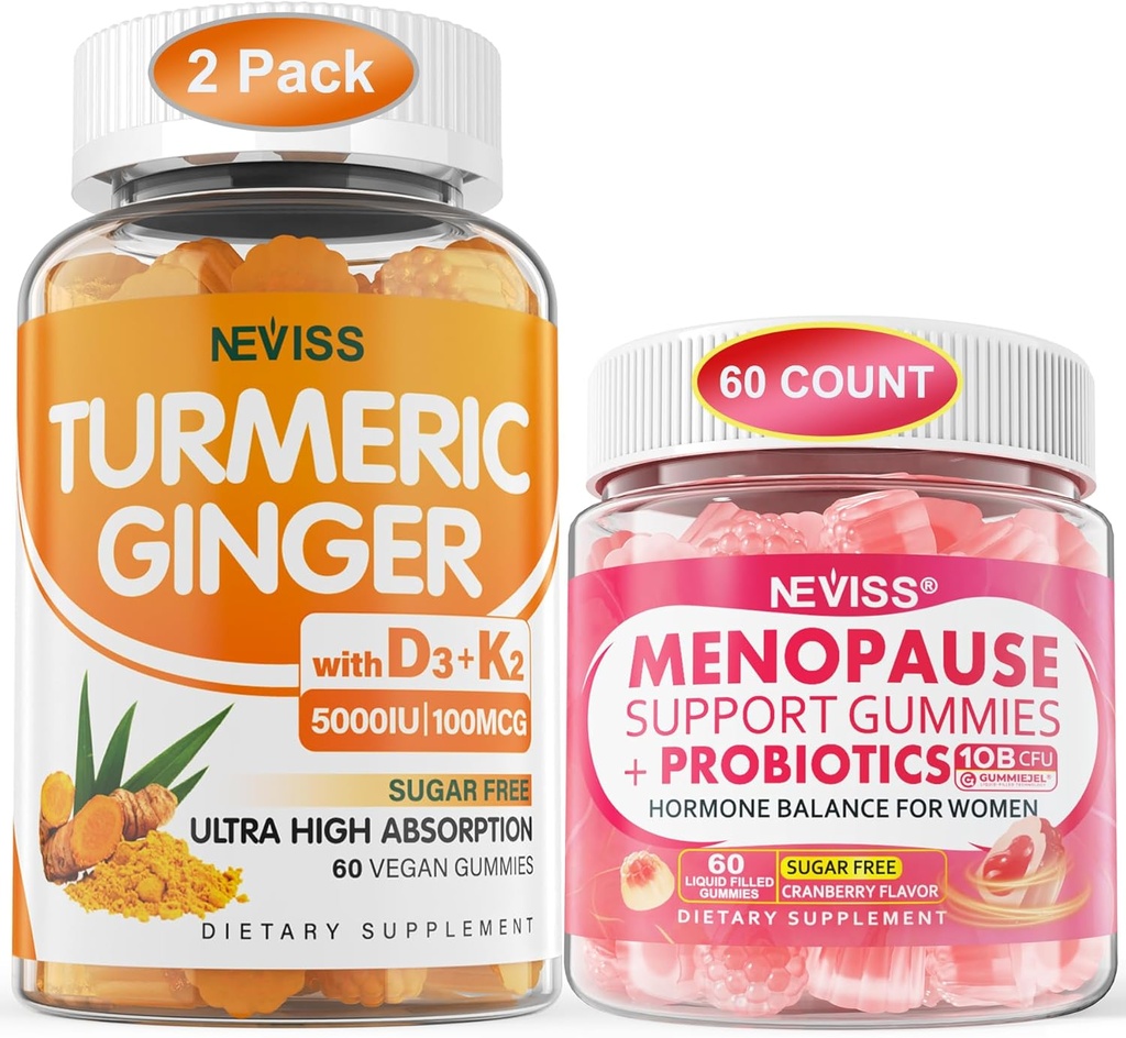 2 Pack Turmeric Ginger Gummis + 1Pack Menopause Supplement Gefüllte Gummis