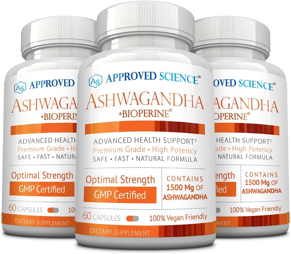 Genehmigte Wissenschaft Ashwagandha 1500mg mit Bioperine® und Ginger- Boost Mood & Energy - 60 Vegan Friendly Capsules (3 Flaschen)