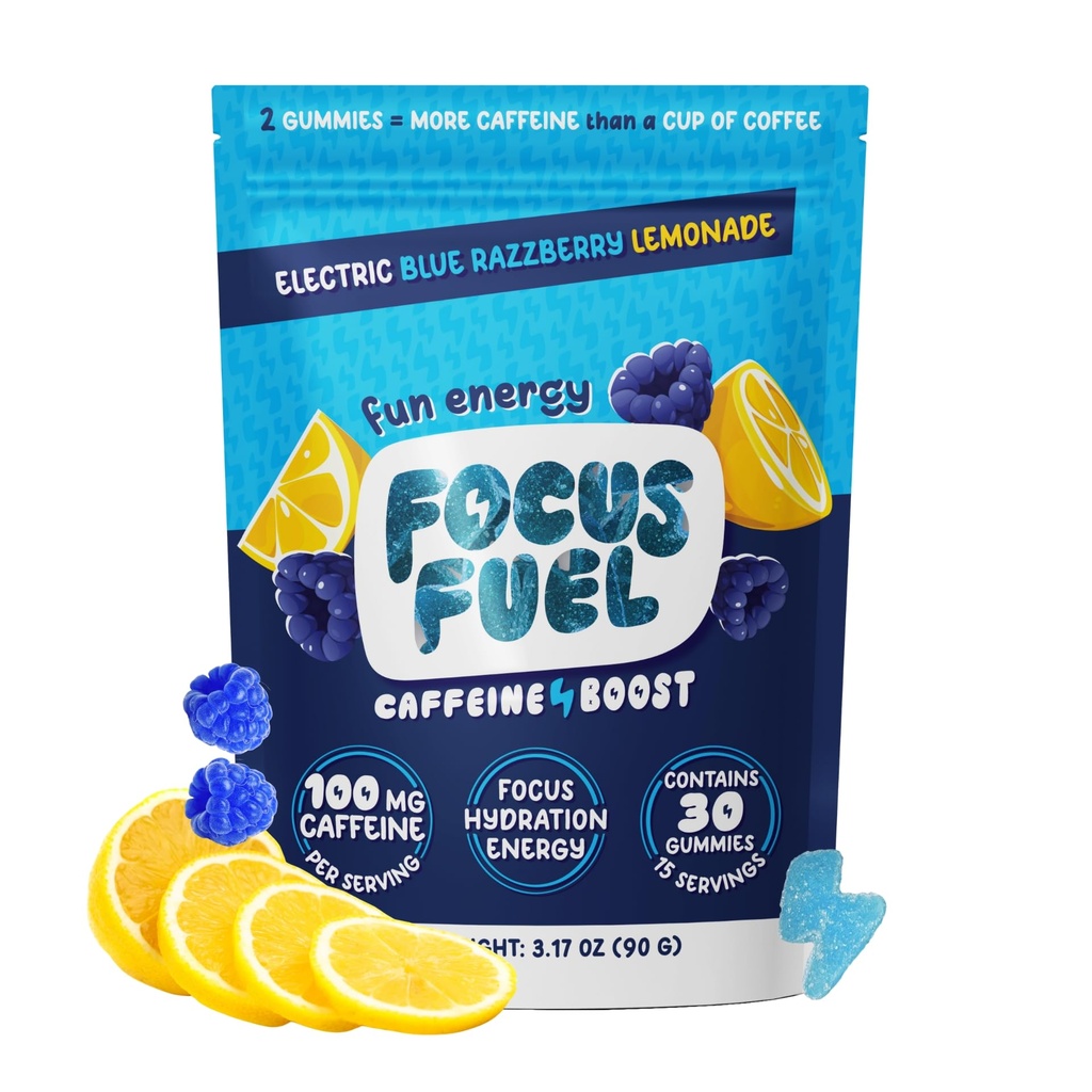 FocusFuel Energy Chews – Blue Razzberry Lemonade (15 Servierungen) – 100mg Koffein + Alpha GPC + L-Theanin + B12, Magnesium – Großer Geschmack – Kein Crash oder Jitter