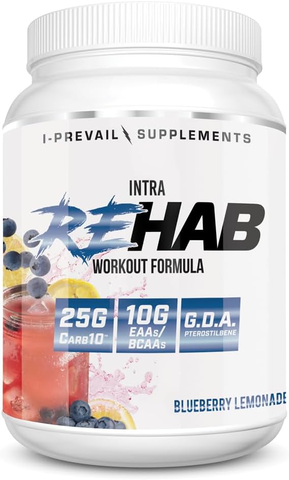 Rehab High Performance Intraworkout Formel 10g BCAA & EAA – Carb10 | Enhance Recovery & Hydration | Keto Friendly | 25 Servierungen (Blueberry Lemonade, 25 Servieren)