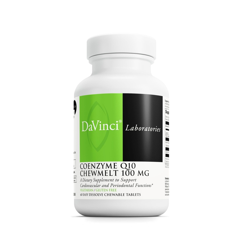 DAVINCI Labs Coenzyme Q10 Chewmelt 100mg - Soutient le foie, le cerveau, la santé cardiaque et plus avec la vitamine E & CoQ10* - 60 comprimés à croquer