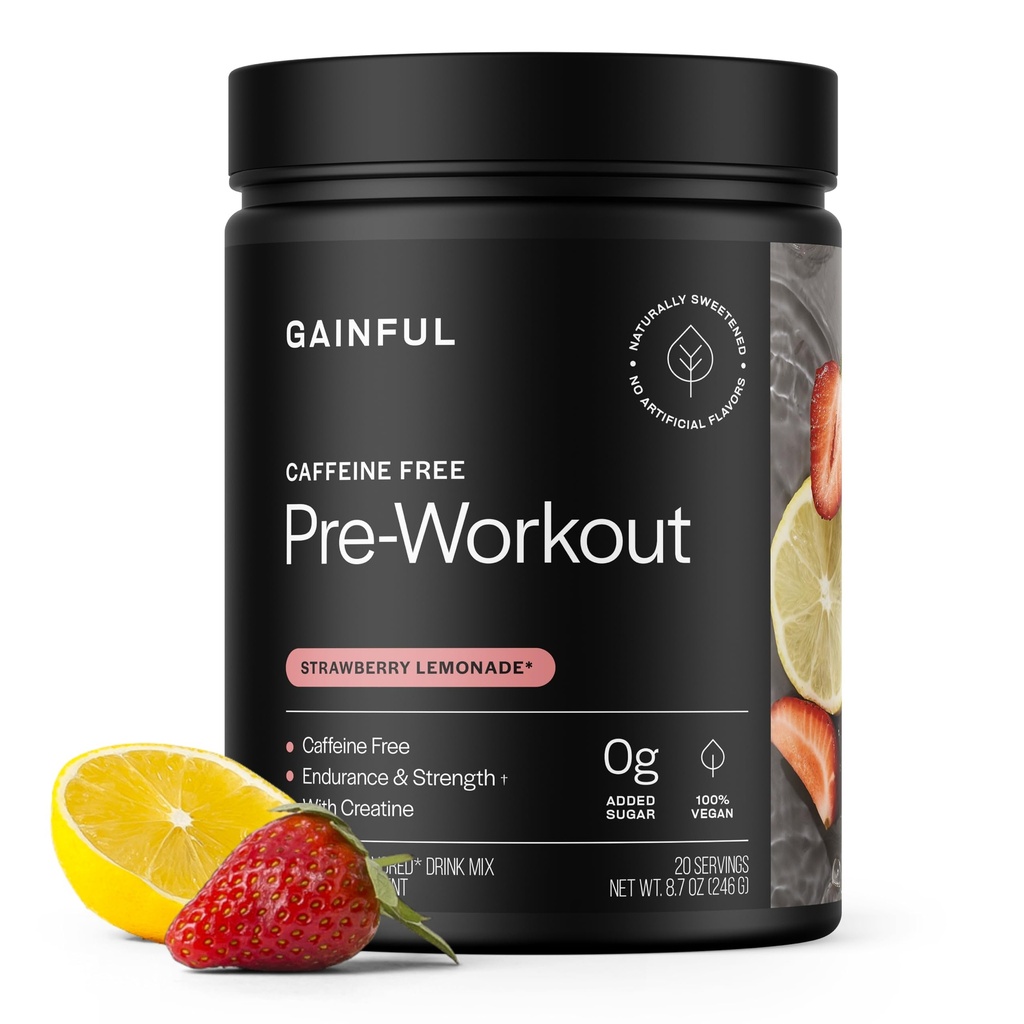Poudre de pré-entraînement sans caféine avec crème, citronnade de fraise, soutient la force, l'endurance et la récupération, BCAA, Beta Alanine, L-Citrulline, Pas d'ingrédients artificiels, 20 portions