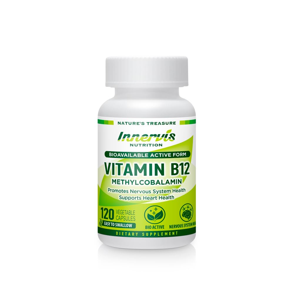 Hohe Absorption BioActive B12 1000mcg – Unterstützt Energie, Nerve & Heart Health – 120 Vegan Kapseln – Innervis Nutrition