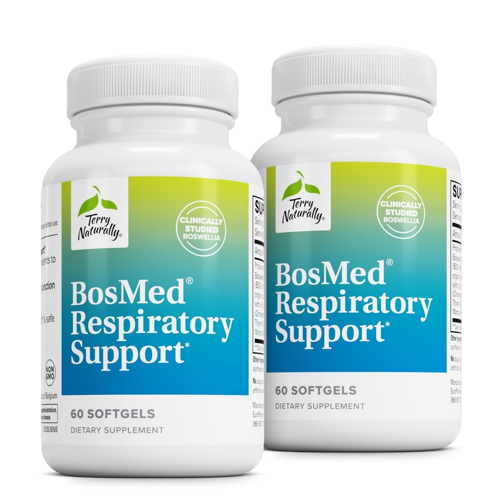 Terry naturellement BosMed Respiratory Support - Supplément de soutien respiratoire - Supplément à base de plantes pour le soutien pulmonaire - Supplément de poumon sain pour les passages Bronchiaux clairs - 60 Softgels (Pack of 2)