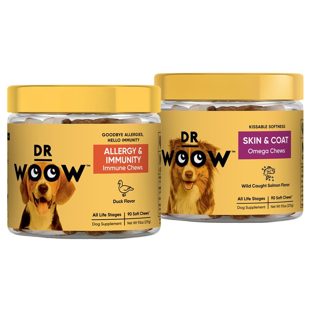 Pre, Pro, PostBiotic+ Salmon SkinHealth Soft Chew Supplement Bundle - Hunde Vitamine, Zink, Biotin, Probiotics, Omega 3 Fischöl, und Wild Alaskan Lachsöl, Cure Itchy Haut