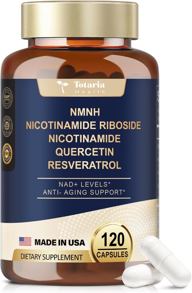 NMNH (dihydronicotinamide mononucléotide), supplément NMN Premium avec niacinamide sans flash (vitamine B3), quercetine et trans-résvératrol, 120 capsules