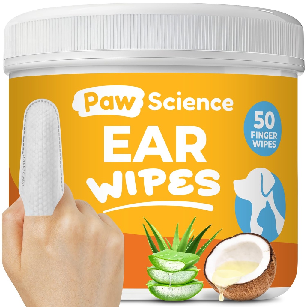 Wipes nettoyantes d'oreille de chien – Wipes digitales pour chiens et chats – Nettoyage, apaisant et déodorisant les oreilles démangeaisons – Solution de soulagement de l'oreille des animaux (Coconut)