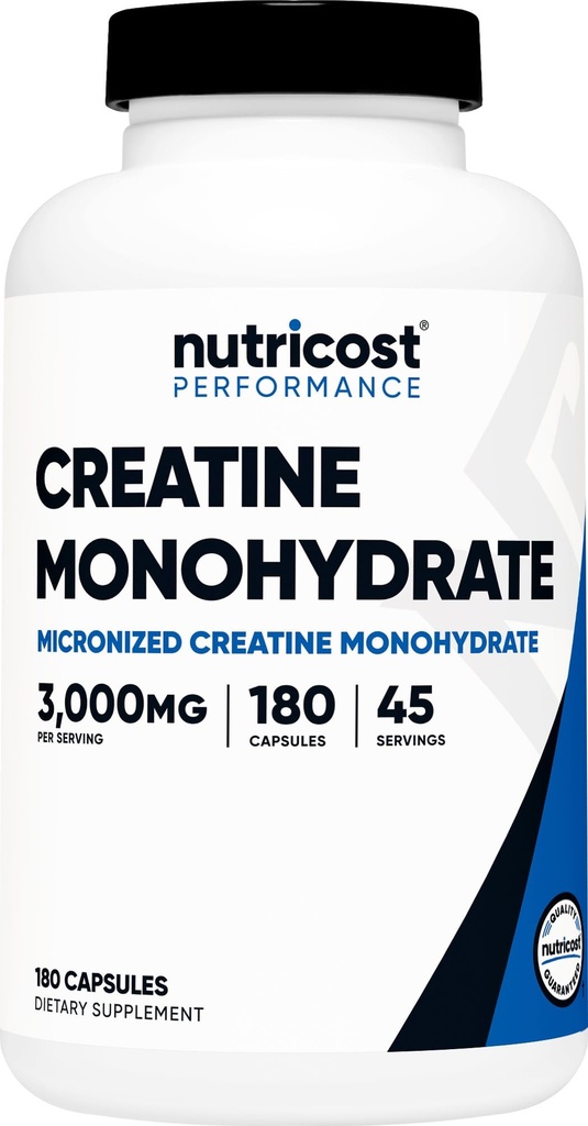 Nutricost Créatine Monohydrate 3000mg, 180 Capsules (750mg par Capsule) - Sans gluten, sans OGM