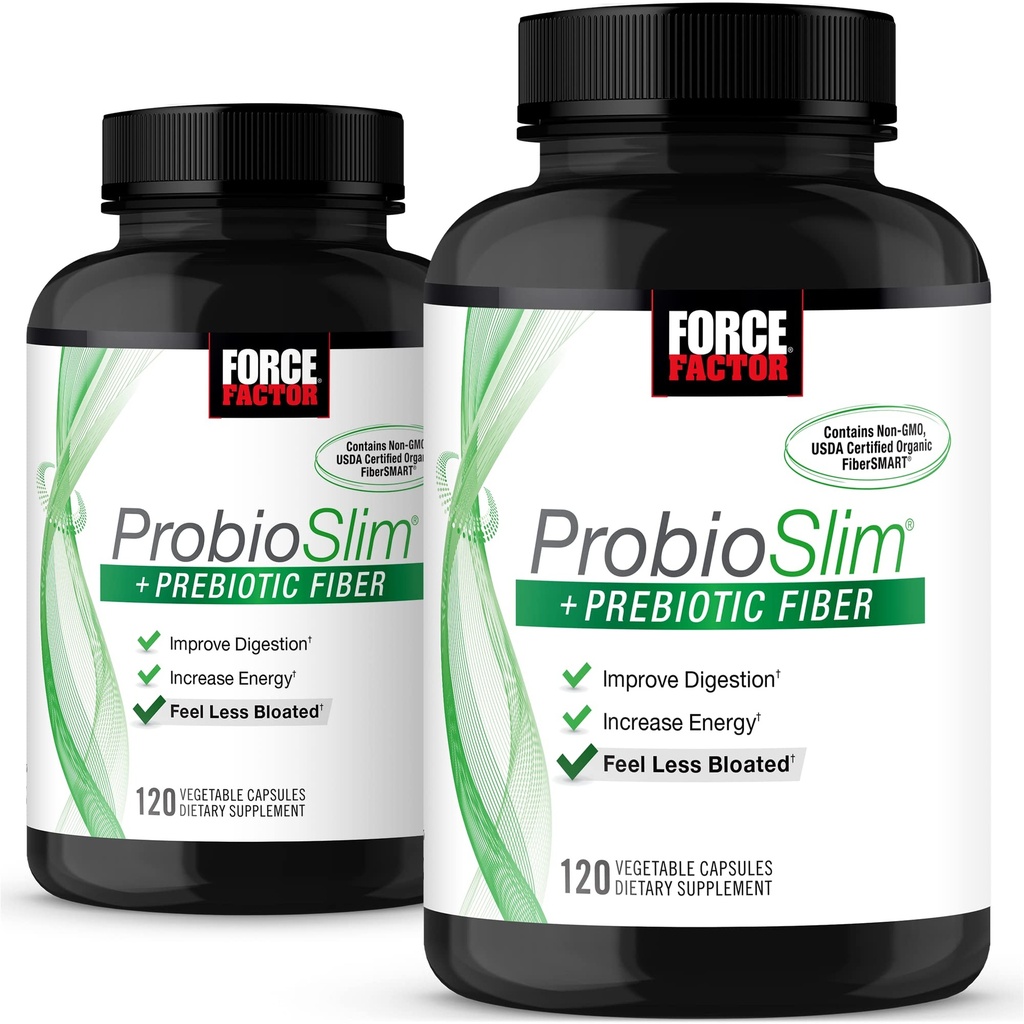 Force Factor ProbioSlim + Prebiotic Fiber, Metabolismus Booster für Frauen & Männer, Verdauungsunterstützung, Grüner Teeextrakt und Psyllium Husk Fiber, 120 Count (Pack mit 2)