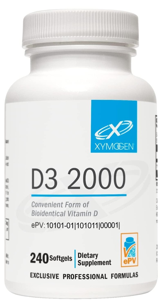 XYMOGEN D3 2000 - Bioverfügbares Vitamin D3 2000 IU (50 mcg) - Hohe Potenz Vitamin D Nahrungsergänzung zur Unterstützung der Immungesundheit, Knochen + Herzgesundheit (240 Softgel)