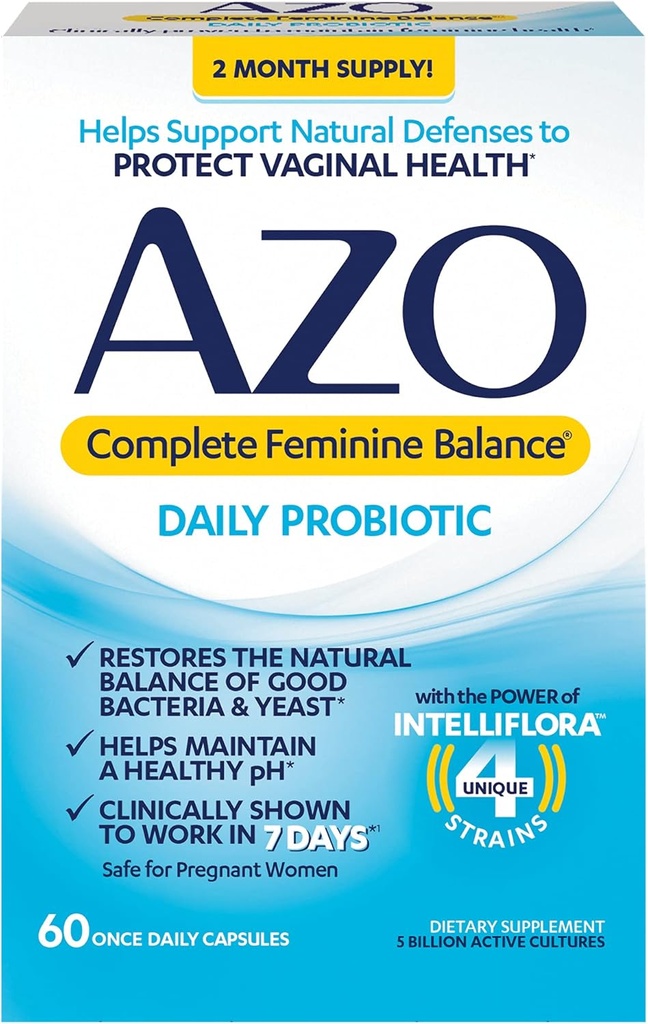 AZO Complete Feminine Balance Daily Probiotics für Frauen, Klinisch getestet, um Vaginale Gesundheit zu schützen, hilft Gleichgewicht pH und Hefe, Non-GMO, 60 Count