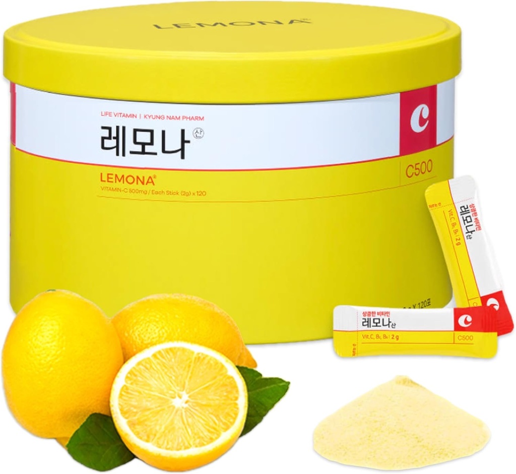 LEMONA Official Vitamin C Powder 500mg Koreanische Ergänzungen Immununterstützung B6, B2, On-The-Go Pakete Vitamin Healthy Living, einfach zu nehmen tägliche Energie Boost Korean Food Snacks Lemon (120Sticks)