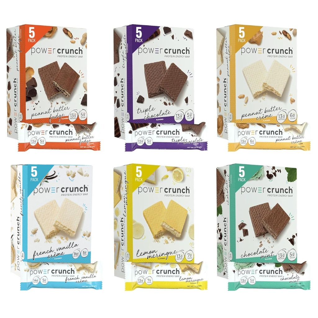 Power Crunch Protein Wafer Bars, Variety Pack, dans 6 saveurs 1.4 Ounce Bars (30 comte). Des collations riches en protéines au goût délicieux