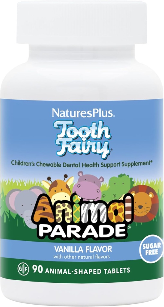 NaturesPlus Tierparade Zahnfeee Kinder Chewables - Natürliche Vanille Flavor - 90 tierische Tabletten, Paket von 2 - Dental Health Supplement - Vegetarisch, Glutenfrei - 90 Gesamt Servierungen