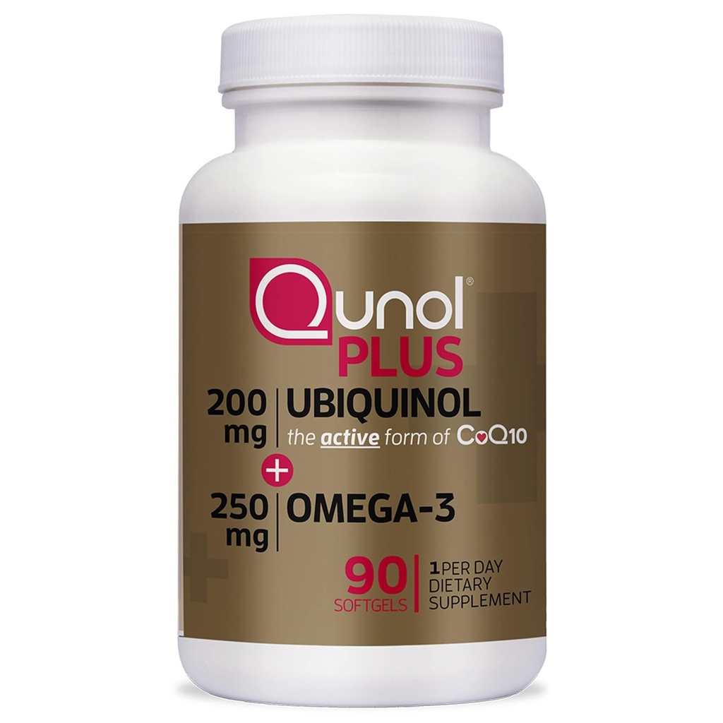 Qunol Plus Ubiquinol Coq10 200mg mit Omega 3 250mg extra Strength Antioxidant (Bovine Version), 90 Count