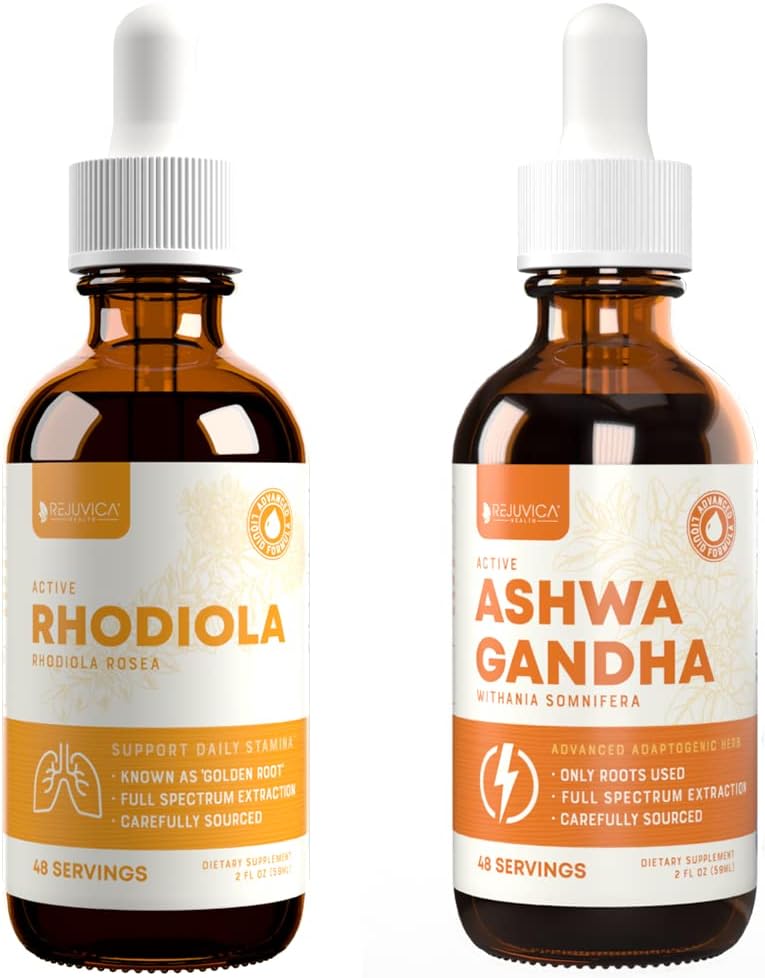 Rejuvica Health Active Rhodiola + Active Ashwagandha - Unterstützung von Energie + Stress - Flüssige Lieferung für bessere Absorption - Rhodiola Root & Ashwagandha Root