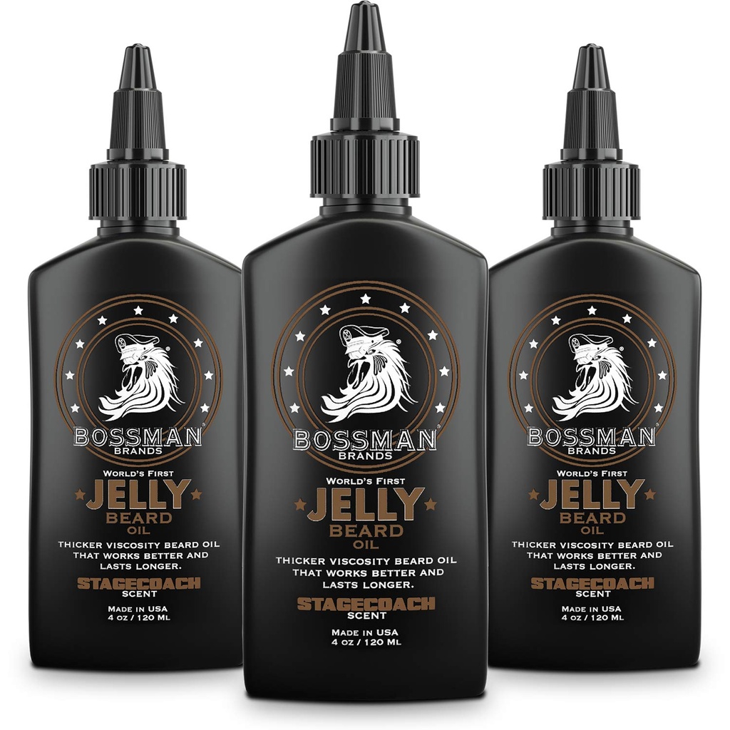 Bossman Jelly Beard Oil for Men 3 Pack (12 oz in Total, Stagecoach Scent) – Softens, Moisturizes & Conditions with Natural Ingredients