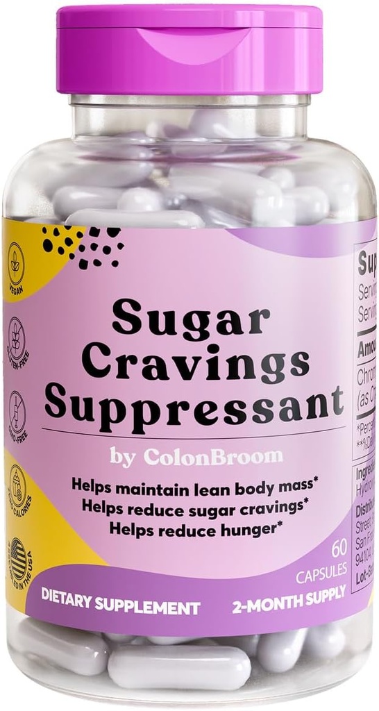 ColonBroom Chromium Picolinate 200mcg - Colon Broom Anti Sugar Craving Suppressant - 60 Kapseln, Vegan, Glutenfrei, Non-GMO