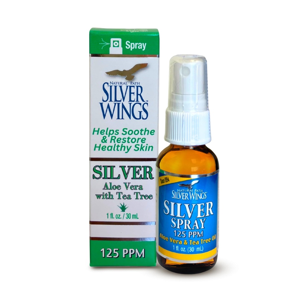 Naturpfad Silber Flügel - Silber Spray mit Aloe Vera & Teebaumöl – 125ppm - 1oz