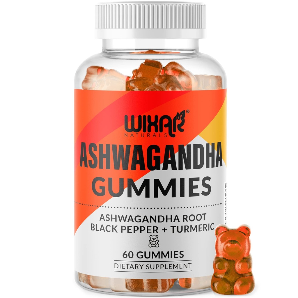 Ashwagandha Gummis mit Kurkuma und Schwarz Pfeffer Extrakt - Kräuter Gummy Supplement - 60 Gummies