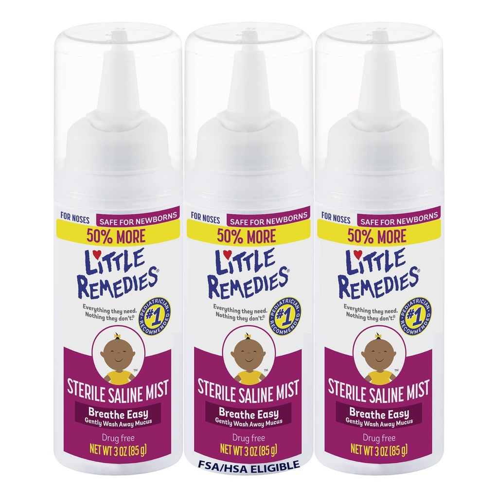 Kleine Heilmittel Sterile Baby Saline Nasal Mist, Safe für Neugeborene, um Stuffy und Dry Noses, 3 Fl Oz, Pack von 3