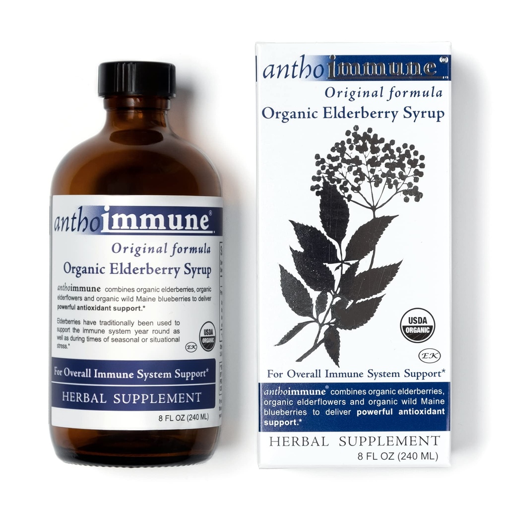 Organic Elderberry Syrup - Anthoimmune - Immununterstützungsergänzung für Erwachsene und Kinder- USDA Organic, Ultra-Premium Black Elderberry Formula (8 oz) 48 Servierungen