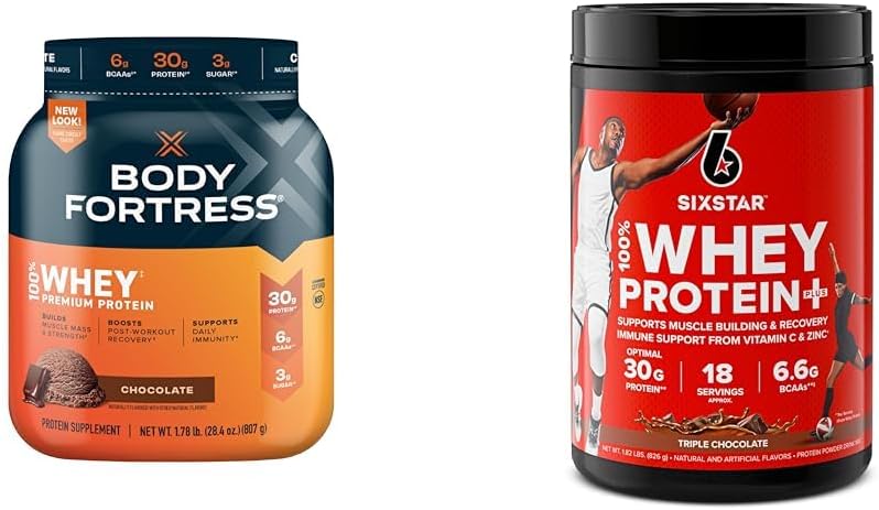 Body Fortress 100% Whey Protein Pulver Schokolade 1.78lbs & Six Star Whey Protein Plus Schokolade Whey Isolate Protein Pulver 1,8 lbs