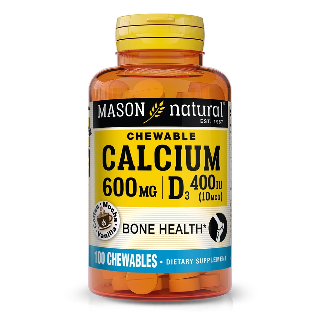 MASON NATURAL Calcium 600 mg mit Vitamin D3, 100 Tage Versorgung, Unterstützt gesunde Knochen & Normale Muskelfunktion, Kaffee Mocha Flavor, 100 Chewables
