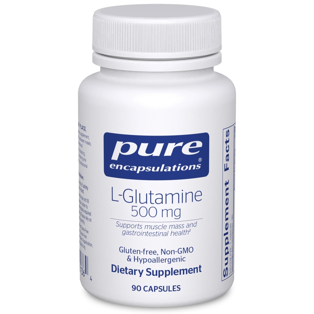 Reine Kapseln L-Glutamin 500 mg - Ergänzung für Immun- und Verdauungsunterstützung, Gutgesundheit und Futter, Stoffwechsel und Muskelunterstützung* - mit Freiform L-Glutamin - 90 Kapseln