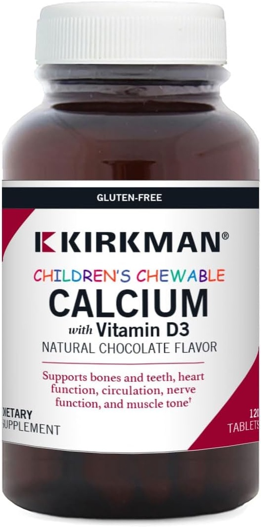 Kinder Kaubares Kalzium mit Vitamin D3, Natürliche Schokolade, 120 Tabletten, Kirkman Labs
