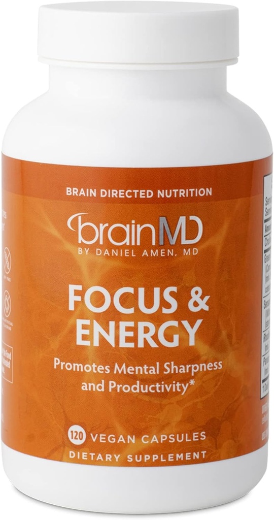 BRAINMD Dr Amen Focus & Energy - 120 Kapseln, Paket von 2 - Fördert Konzentration & Aufmerksamkeit - Koffeinfrei, Glutenfrei - 60 Gesamt Servierungen