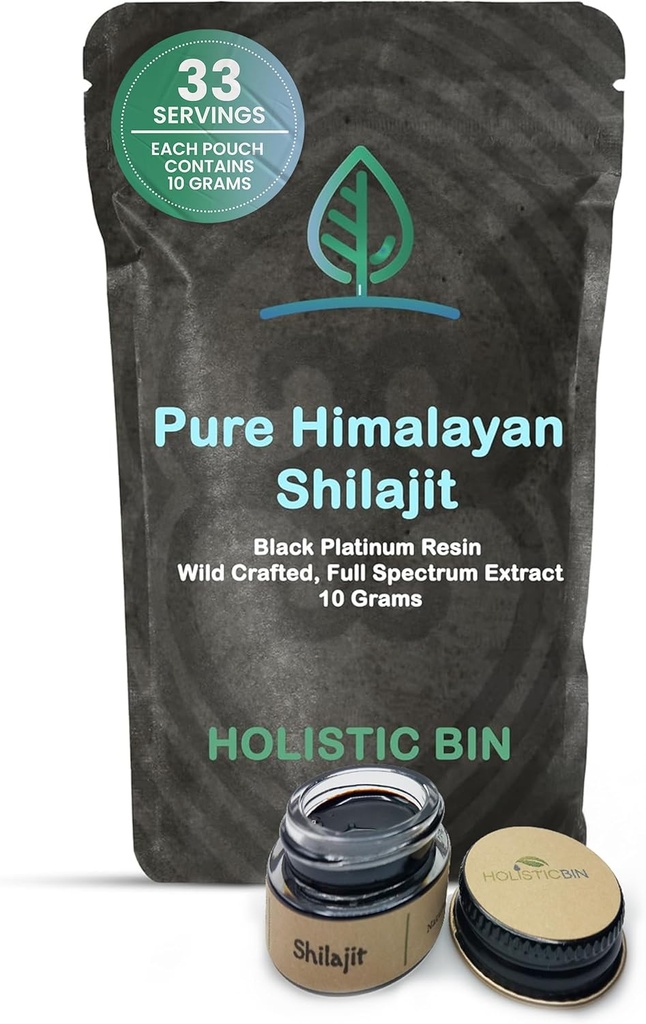 Holistic Bin Shilajit Resin - Himalayan Fulvic & Trace - Black Platinum Resin - Shilajit Extract - Mix Into Liquids - Servierlöffel Included - 10g
