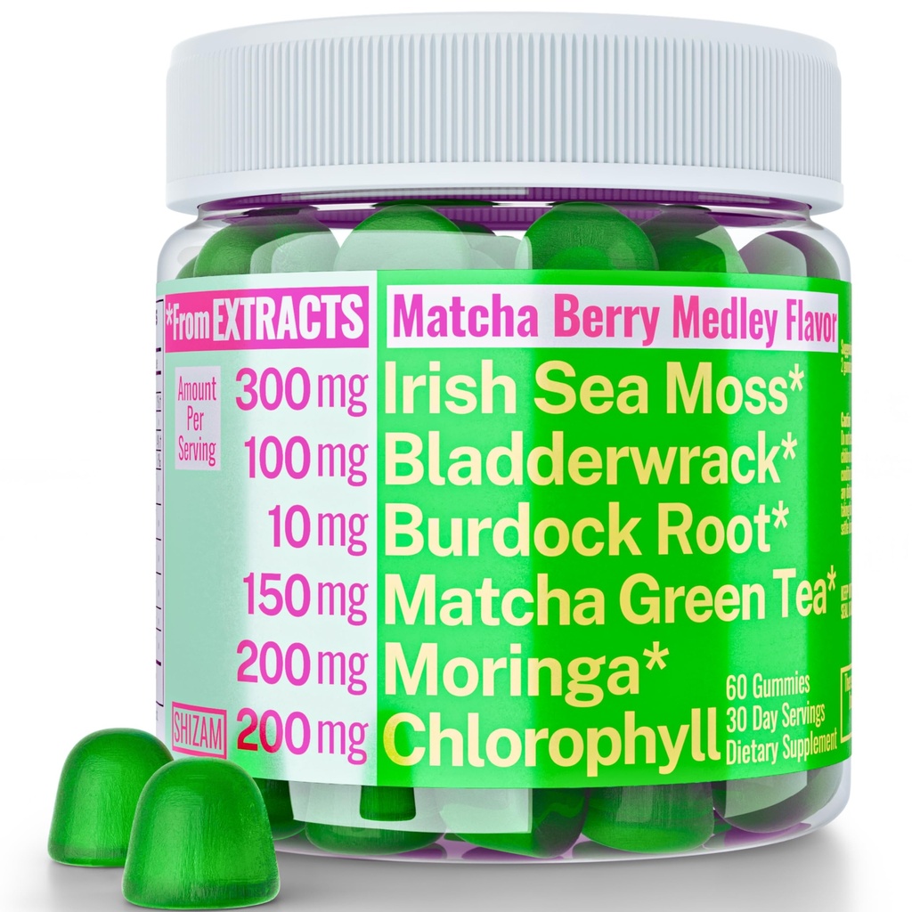 Moringa Irish Sea Moss Chlorophyll EGCg Grüner Tee Burdock Root Bladderwrack Super Greens Gummies, Pulver Kapseln Pillen Flüssig Tropfen Öl Zunder Ergänzungen Alt, Organic Green Seamoss