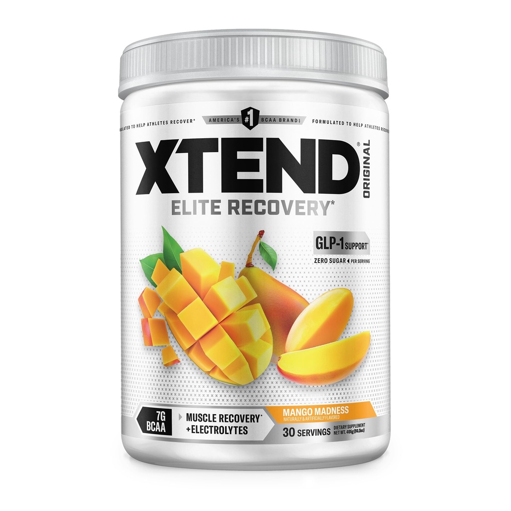 Xtend Original BCAA Pulver, 7g BCAAs und 2,5g L-Glutamin für Muskel-Recovery Hydration und Lean Muscle, Sugar Free Intra and Post Workout Drink mit Elektrolyten, Mango Madness, 30 Portionen