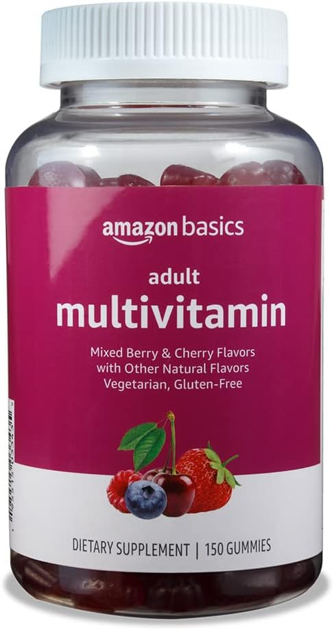 Basics Adult Multivitamin Gummis, Mixed Berry & Cherry, 150 Gummis, 75-Day Supply, Pack of 1 (Previously Solimo)