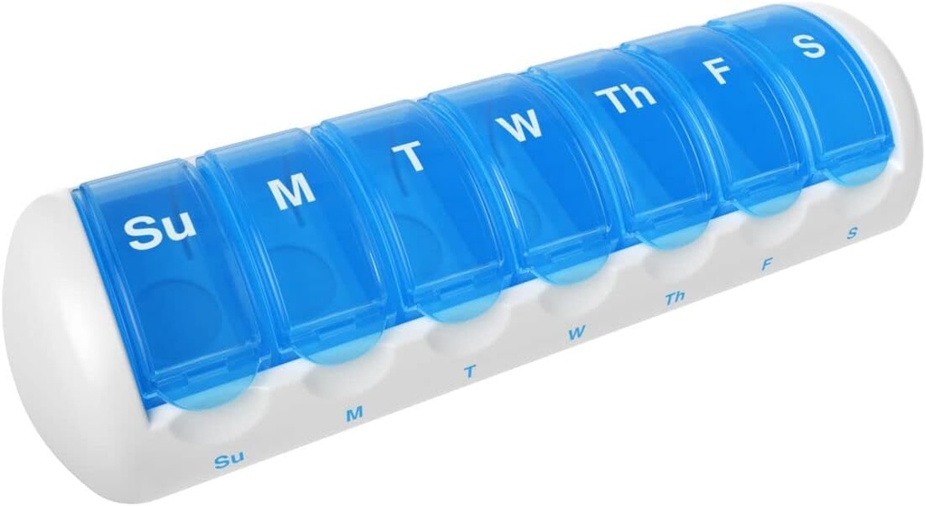 Ezy Dose Travel (7-Day) Pille, Medizin, Vitamin Organizer Box | Wöchentlich, Täglich Planer | Große abnehmbare Komponenten | Transparente Lids | Packung von 6