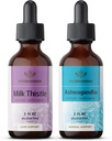 HERBAMAMA Kit de gouttes liquides à base de plantes - Ensemble d'extrait de chardon de lait et de teinture de racine d'Ashwagandha 2 fl oz - végétalien, non-OGM, sans sucre et sans alcool - 2 Pack