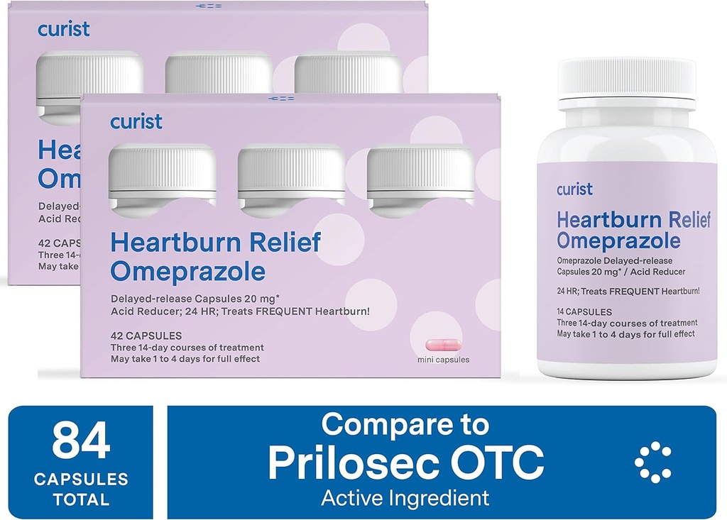 Curist Omeprazole 20mg Bulk 84 ct (2 Packs of 42 ct) Capsules Delayed-Release - Acid Reflux Medicine for Heartburn Relief - Omeprazole Magnesium 20.6mg 84 Capsules