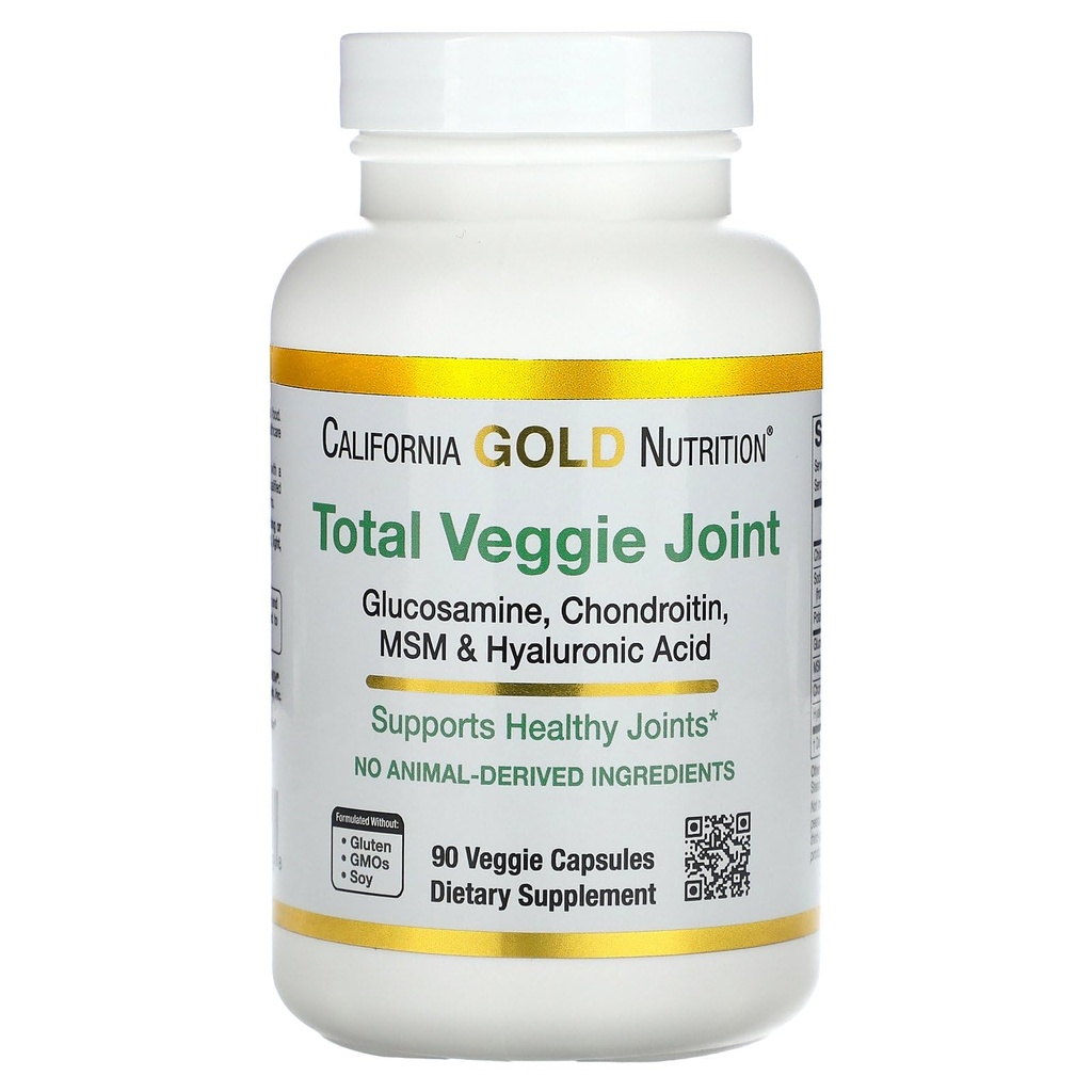 California Gold Nutrition Glucosamine végétarienne, Chondroïtine, acide hyaluronique, MSM, Total Veggie articulaire et formule de soutien des os, non OGM, sans soja, sans gluten, 90 capsules Veggie