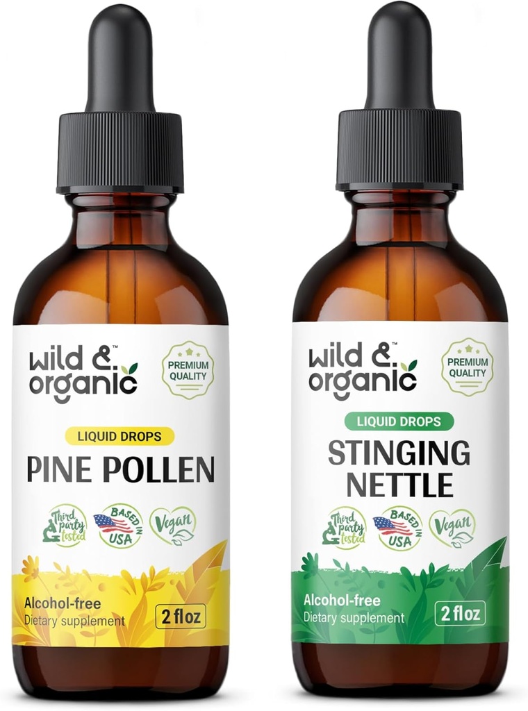 Wild & Organic Pine Pollen Tinkture 2 fl oz & Sting Nettle Root Tinkture 2 fl oz