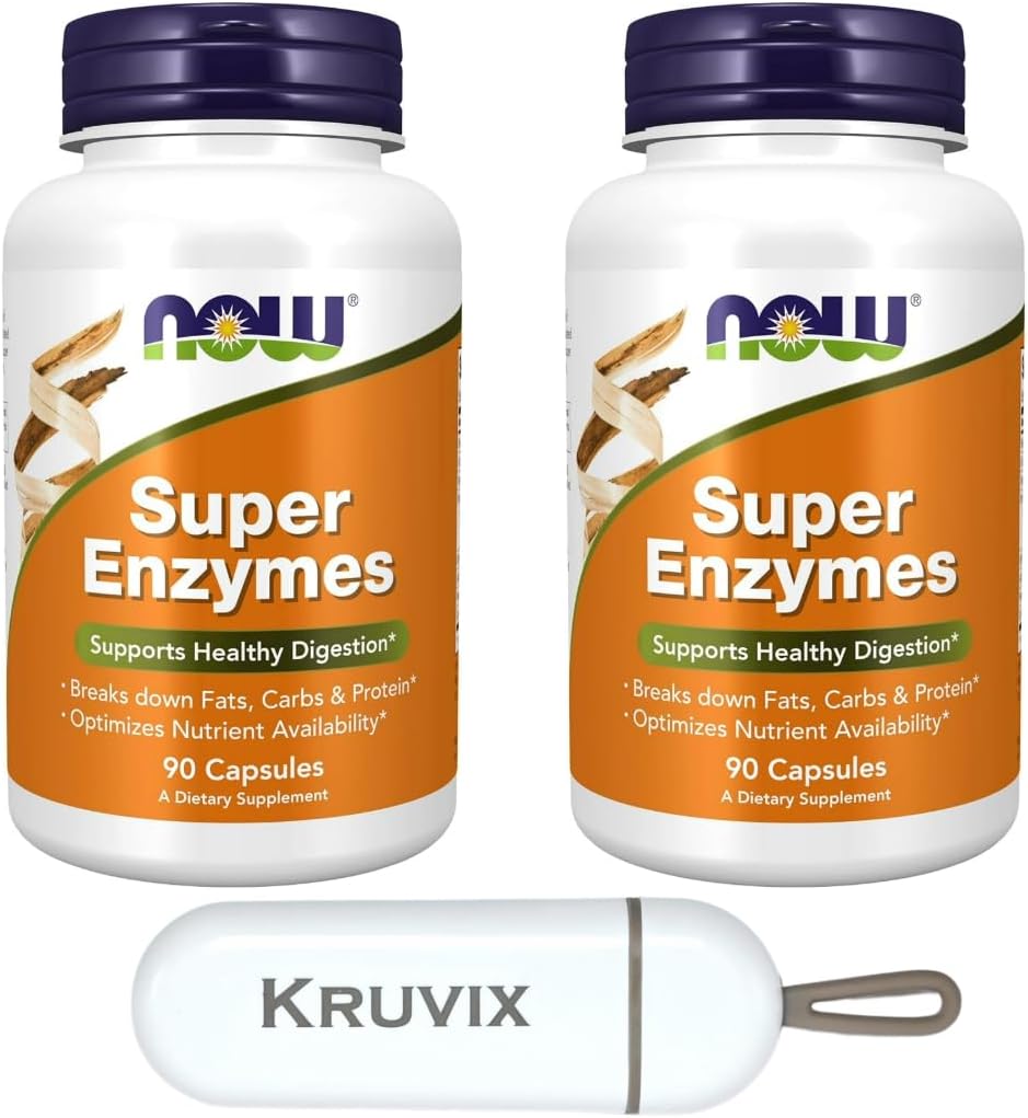 JETZT Nahrungsergänzungsmittel, Super Enzymes | Formuliert mit Bromelain, Ox Bile, Pancreatin und Papain, Super Enzymes | 90 Kapseln - Paket von 2 mit Pill Organizer